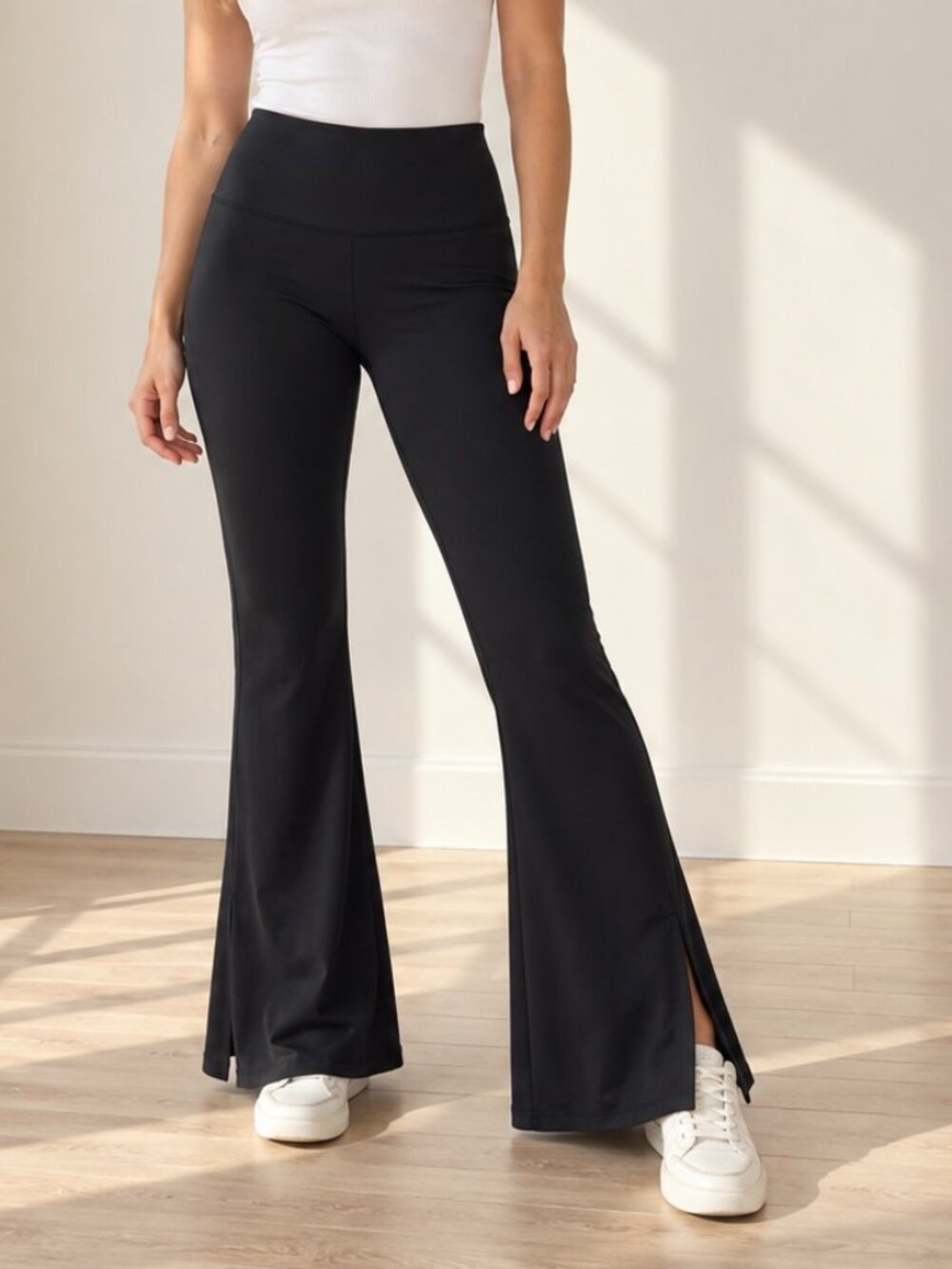90 Degree by Reflex Black Fit & Flare Leggings High Rise Split Hem Size Small